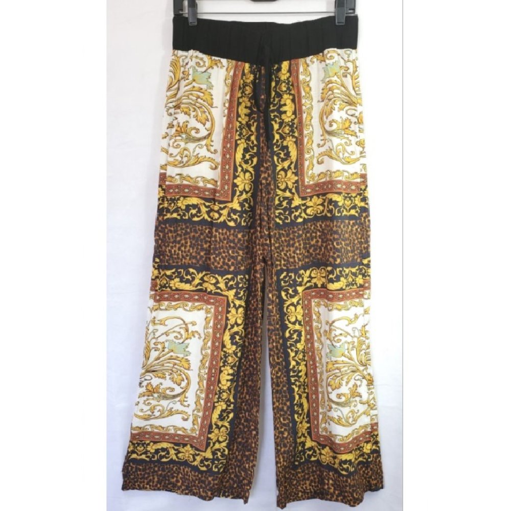 Baroque Greek Print Wide Leg Pants
